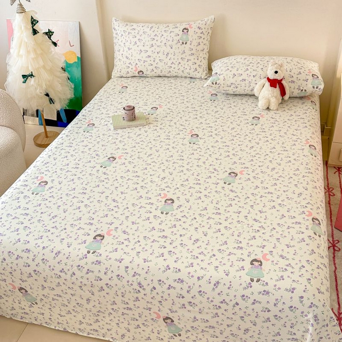 91家纺网 家纺一手货源 找家纺 温眠家纺 2025春夏新款云感棉双层纱床单单床单枕套三件套 思念女孩