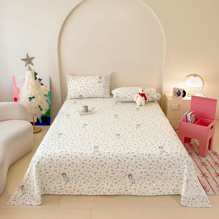 91家纺网 家纺一手货源 找家纺 温眠家纺 2025春夏新款云感棉双层纱床单单床单枕套三件套 思念女孩