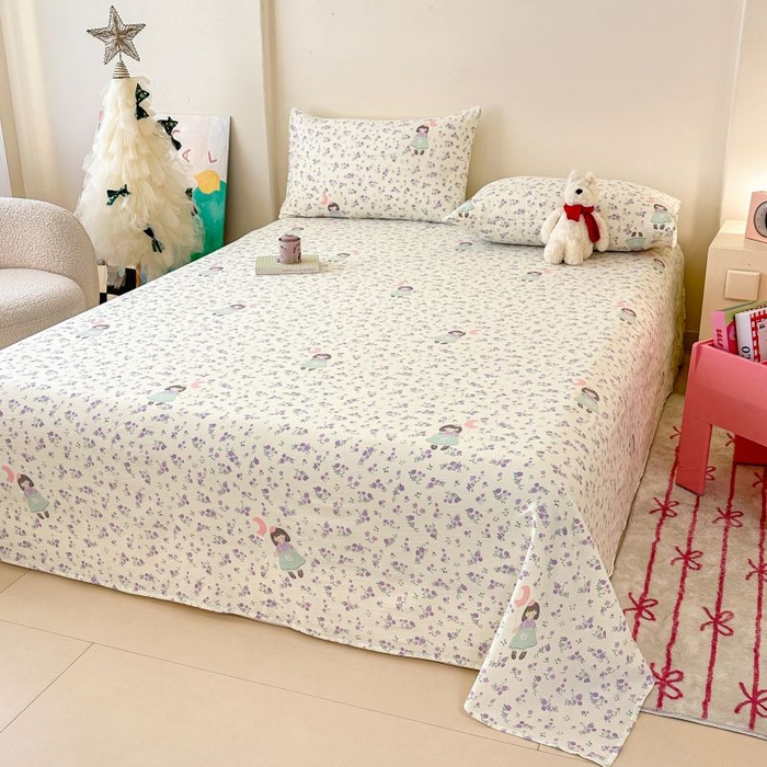 91家纺网 家纺一手货源 找家纺 温眠家纺 2025春夏新款云感棉双层纱床单单床单枕套三件套 思念女孩