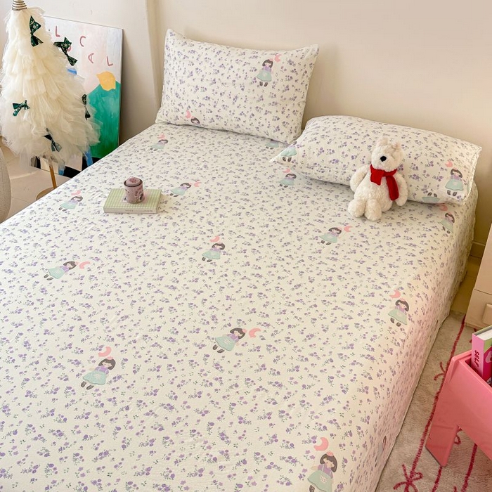 91家纺网 家纺一手货源 找家纺 温眠家纺 2025春夏新款云感棉双层纱床单单床单枕套三件套 思念女孩