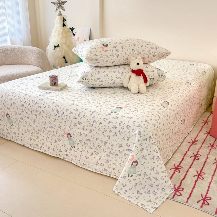 91家纺网 家纺一手货源 找家纺 温眠家纺 2025春夏新款云感棉双层纱床单单床单枕套三件套 思念女孩