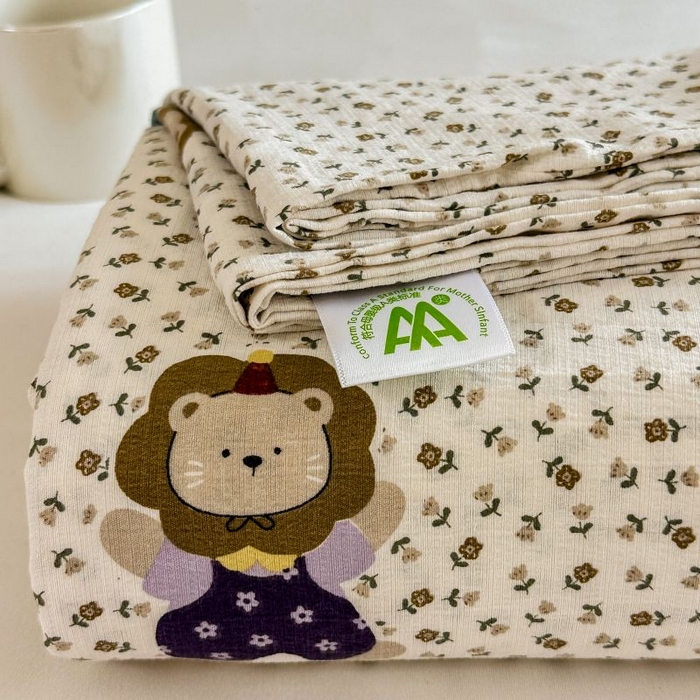 温眠家纺 2025春夏新款云感棉双层纱床单单床单枕套三件套 甜茶