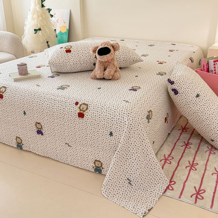 91家纺网 家纺一手货源 找家纺 温眠家纺 2025春夏新款云感棉双层纱床单单床单枕套三件套 甜茶