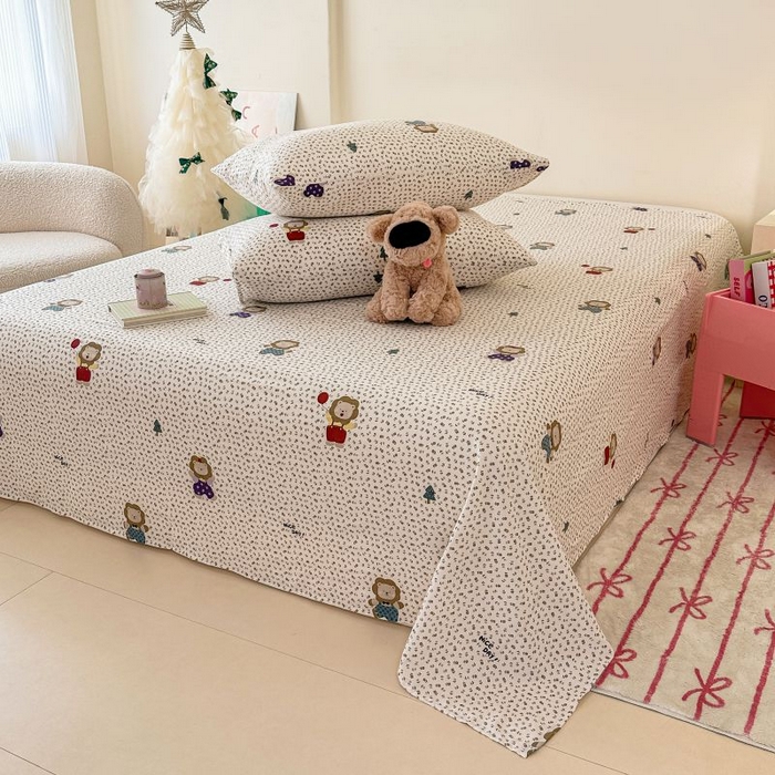 91家纺网 家纺一手货源 找家纺 温眠家纺 2025春夏新款云感棉双层纱床单单床单枕套三件套 甜茶