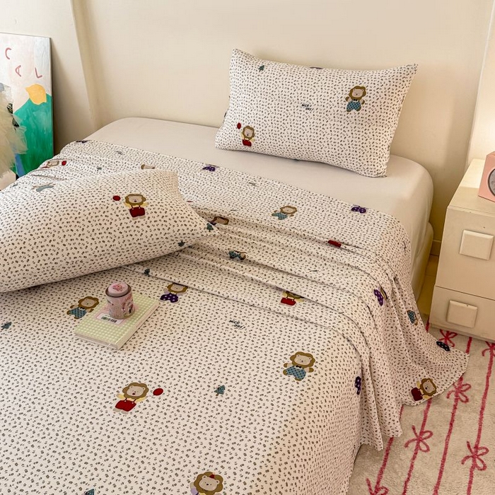 91家纺网 家纺一手货源 找家纺 温眠家纺 2025春夏新款云感棉双层纱床单单床单枕套三件套 甜茶