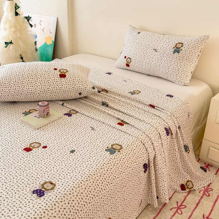 91家纺网 家纺一手货源 找家纺 温眠家纺 2025春夏新款云感棉双层纱床单单床单枕套三件套 甜茶