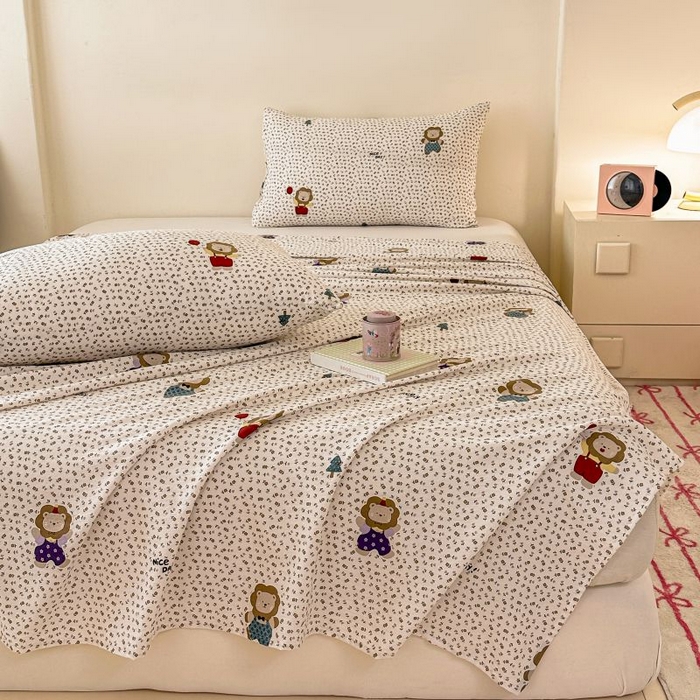 91家纺网 家纺一手货源 找家纺 温眠家纺 2025春夏新款云感棉双层纱床单单床单枕套三件套 甜茶