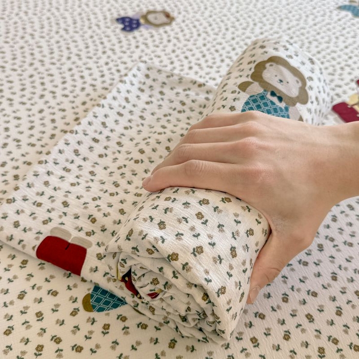 91家纺网 家纺一手货源 找家纺 温眠家纺 2025春夏新款云感棉双层纱床单单床单枕套三件套 甜茶