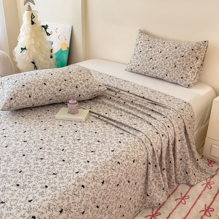 91家纺网 家纺一手货源 找家纺 温眠家纺 2025春夏新款云感棉双层纱床单单床单枕套三件套 兔与晚风