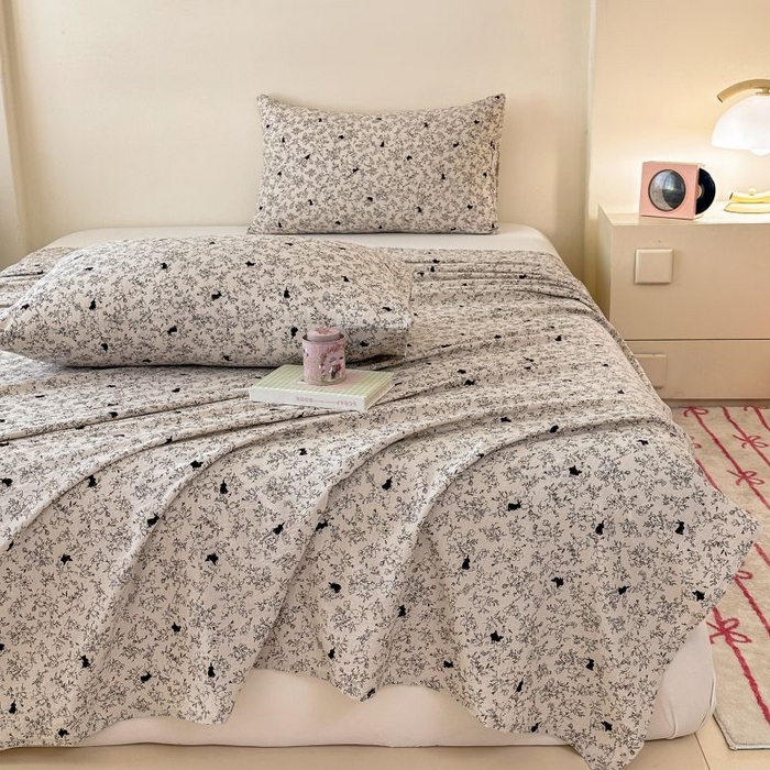 91家纺网 家纺一手货源 找家纺 温眠家纺 2025春夏新款云感棉双层纱床单单床单枕套三件套 兔与晚风