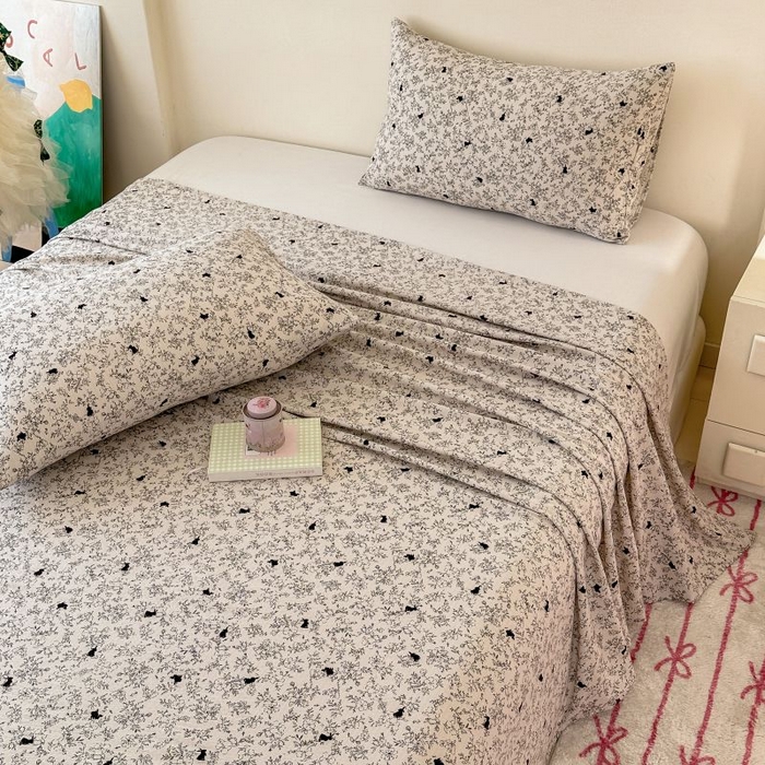 91家纺网 家纺一手货源 找家纺 温眠家纺 2025春夏新款云感棉双层纱床单单床单枕套三件套 兔与晚风