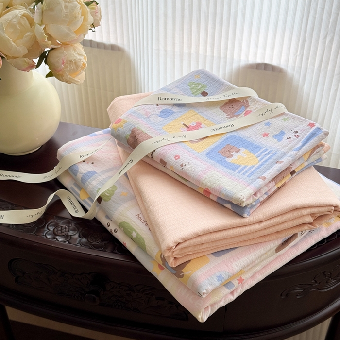 91家纺网 家纺一手货源 找家纺 温眠家纺 2025新款云感针织双层纱单被套系列 春日花花