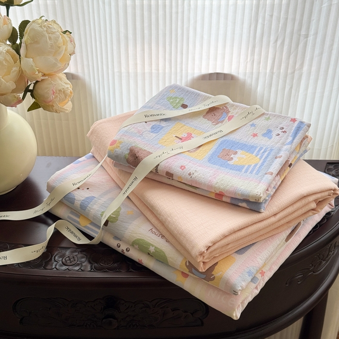 91家纺网 家纺一手货源 找家纺 温眠家纺 2025新款云感针织双层纱单被套系列 春日花花