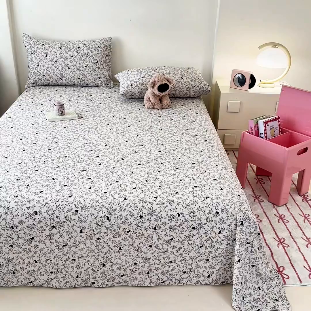 91家纺网 家纺一手货源 找家纺 温眠家纺 2025春夏新款云感棉双层纱床单单床单枕套三件套 兔与晚风