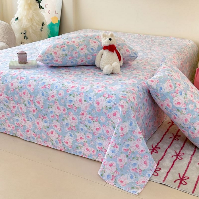 91家纺网 家纺一手货源 找家纺 温眠家纺 2025春夏新款云感棉双层纱床单单床单枕套三件套 晚香玉