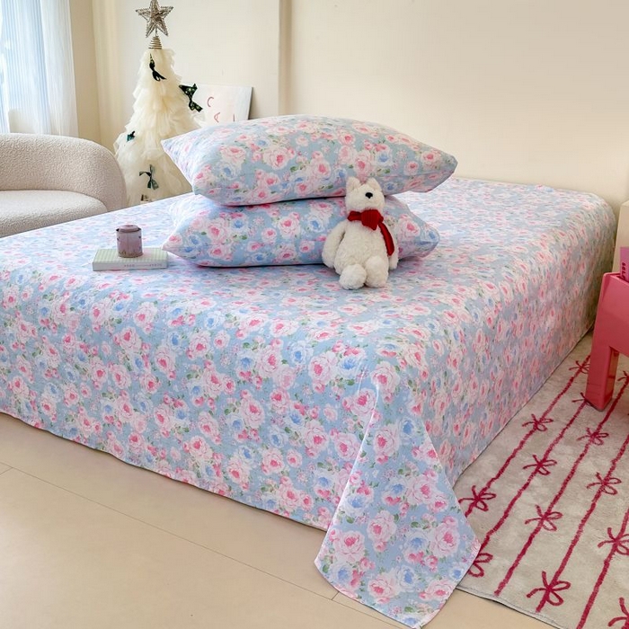 91家纺网 家纺一手货源 找家纺 温眠家纺 2025春夏新款云感棉双层纱床单单床单枕套三件套 晚香玉