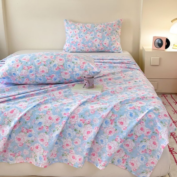 91家纺网 家纺一手货源 找家纺 温眠家纺 2025春夏新款云感棉双层纱床单单床单枕套三件套 晚香玉