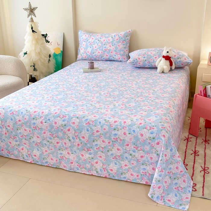 91家纺网 家纺一手货源 找家纺 温眠家纺 2025春夏新款云感棉双层纱床单单床单枕套三件套 晚香玉