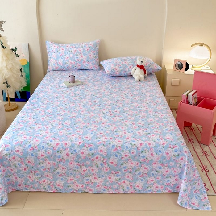 91家纺网 家纺一手货源 找家纺 温眠家纺 2025春夏新款云感棉双层纱床单单床单枕套三件套 晚香玉