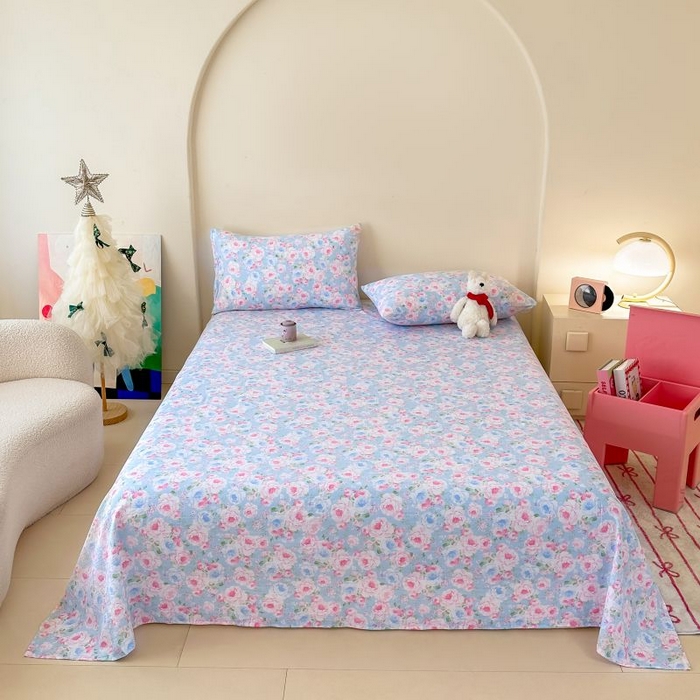 91家纺网 家纺一手货源 找家纺 温眠家纺 2025春夏新款云感棉双层纱床单单床单枕套三件套 晚香玉