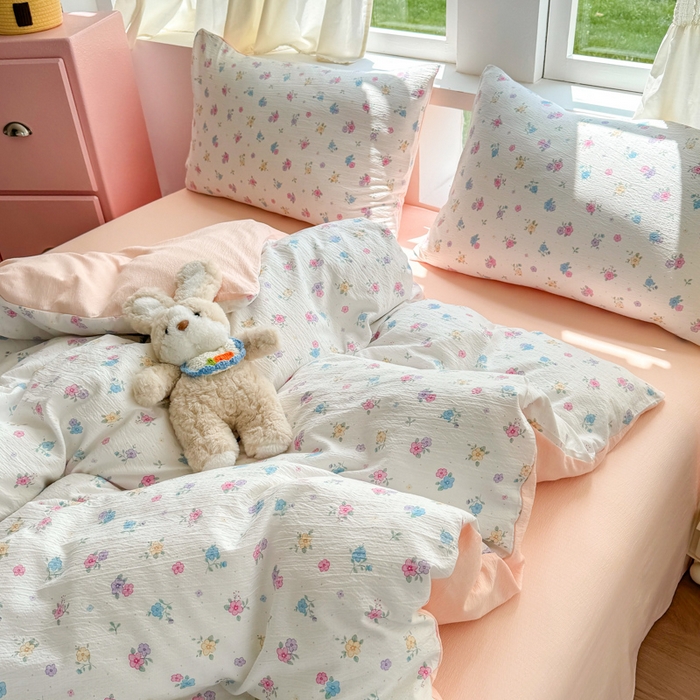 91家纺网 家纺一手货源 找家纺 温眠家纺 2025新款云感针织双层纱单被套系列 春之语