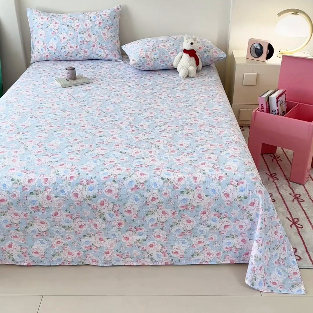 91家纺网 家纺一手货源 找家纺 温眠家纺 2025春夏新款云感棉双层纱床单单床单枕套三件套 晚香玉