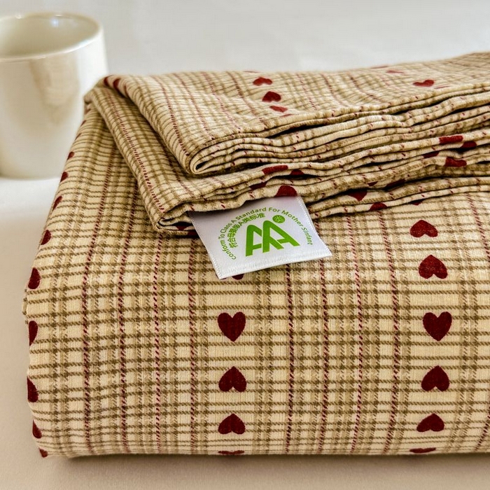 温眠家纺 2025春夏新款云感棉双层纱床单单床单枕套三件套 相思红豆