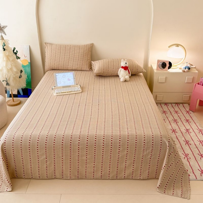 91家纺网 家纺一手货源 找家纺 温眠家纺 2025春夏新款云感棉双层纱床单单床单枕套三件套 相思红豆