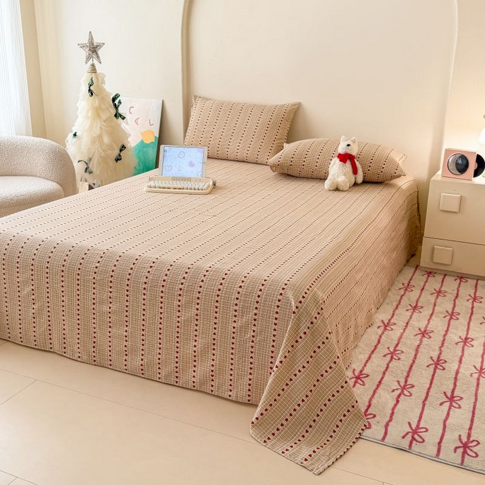 91家纺网 家纺一手货源 找家纺 温眠家纺 2025春夏新款云感棉双层纱床单单床单枕套三件套 相思红豆