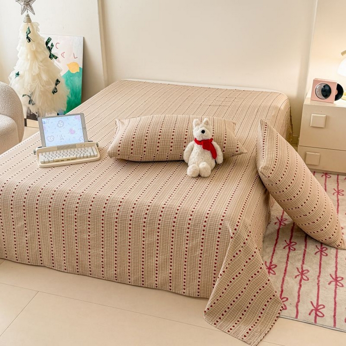 91家纺网 家纺一手货源 找家纺 温眠家纺 2025春夏新款云感棉双层纱床单单床单枕套三件套 相思红豆