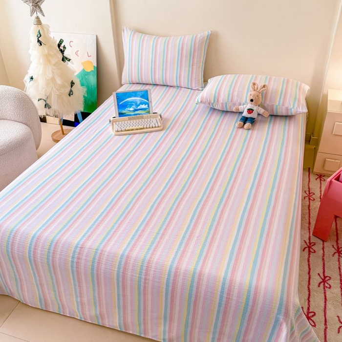 91家纺网 家纺一手货源 找家纺 温眠家纺 2025春夏新款云感棉双层纱床单单床单枕套三件套 遇见彩虹