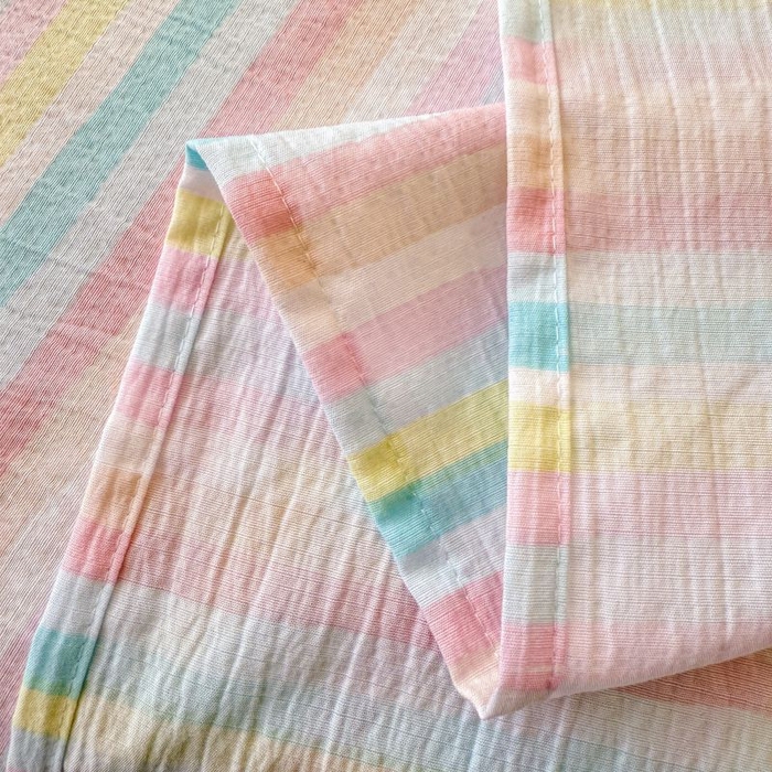 91家纺网 家纺一手货源 找家纺 温眠家纺 2025春夏新款云感棉双层纱床单单床单枕套三件套 遇见彩虹