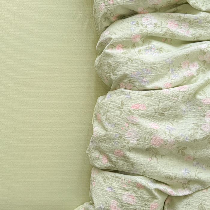 91家纺网 家纺一手货源 找家纺 温眠家纺 2025新款云感针织双层纱单被套系列 木槿绿