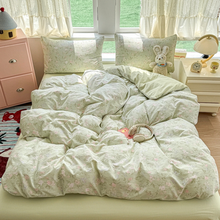 91家纺网 家纺一手货源 找家纺 温眠家纺 2025新款云感针织双层纱单被套系列 木槿绿