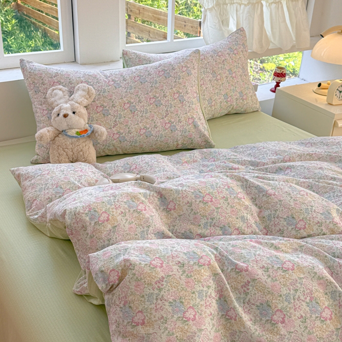 91家纺网 家纺一手货源 找家纺 温眠家纺 2025新款云感针织双层纱单被套系列 粉黛