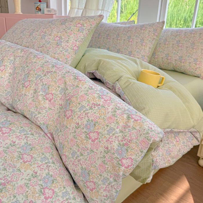 91家纺网 家纺一手货源 找家纺 温眠家纺 2025新款云感针织双层纱单被套系列 粉黛