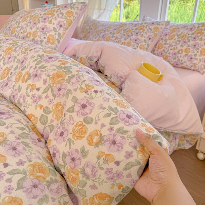 91家纺网 家纺一手货源 找家纺 温眠家纺 2025新款云感针织双层纱单被套系列 紫薇花