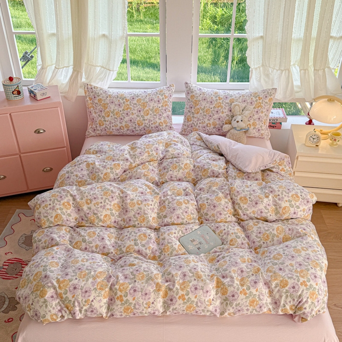 91家纺网 家纺一手货源 找家纺 温眠家纺 2025新款云感针织双层纱单被套系列 紫薇花