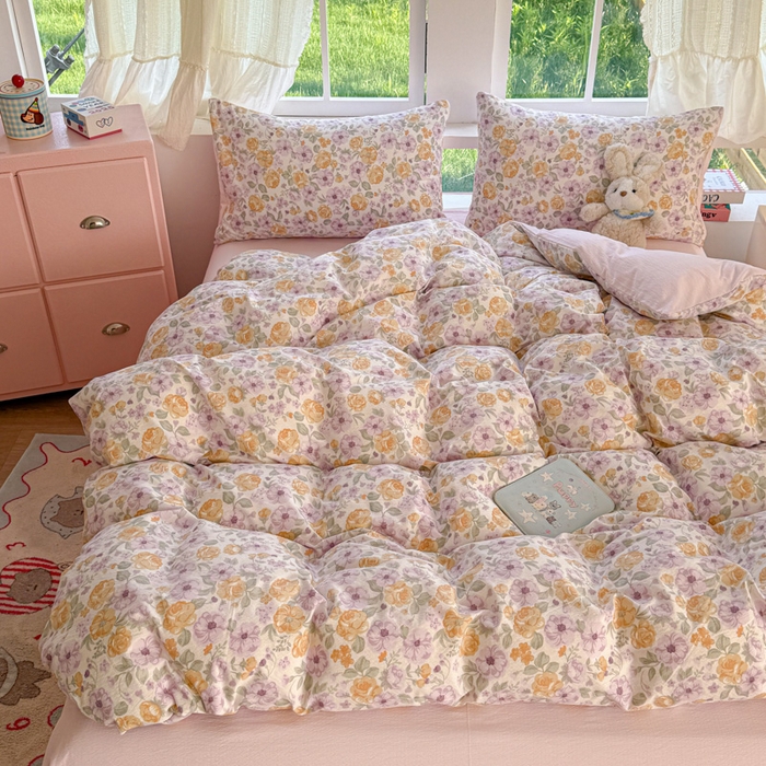 91家纺网 家纺一手货源 找家纺 温眠家纺 2025新款云感针织双层纱单被套系列 紫薇花