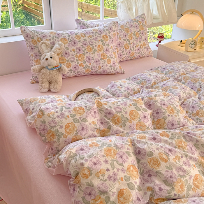 91家纺网 家纺一手货源 找家纺 温眠家纺 2025新款云感针织双层纱单被套系列 紫薇花