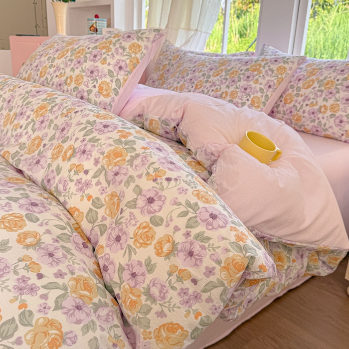 91家纺网 家纺一手货源 找家纺 温眠家纺 2025新款云感针织双层纱单被套系列 紫薇花