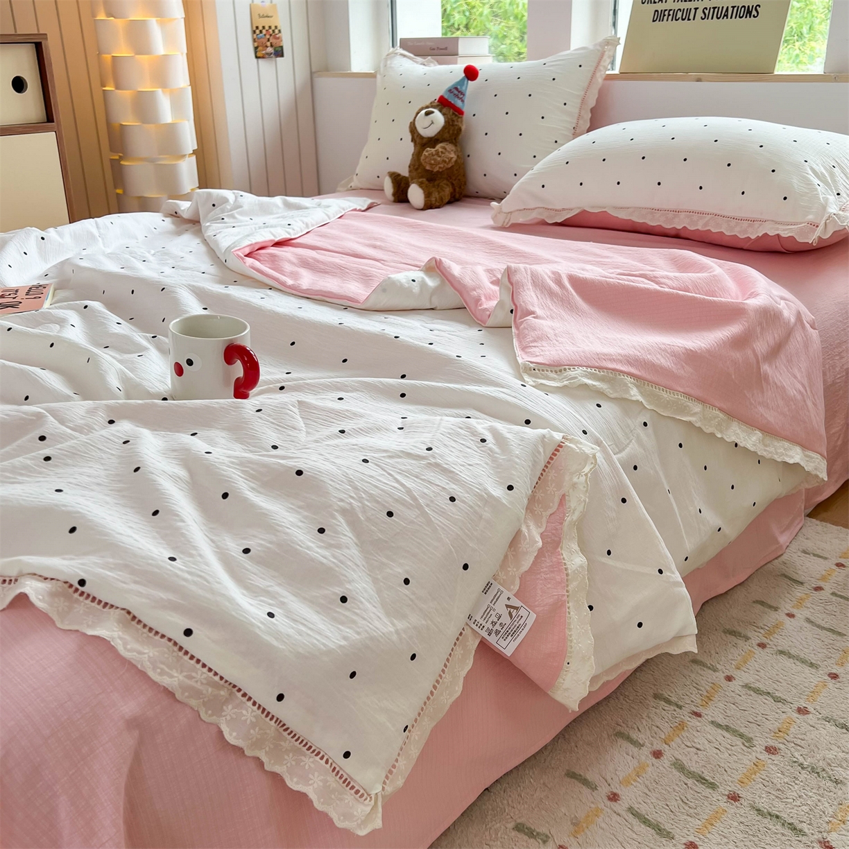 91家纺网 家纺一手货源 找家纺 （总）温眠家纺 2025新款云感双层纱镂空花边夏被四件套