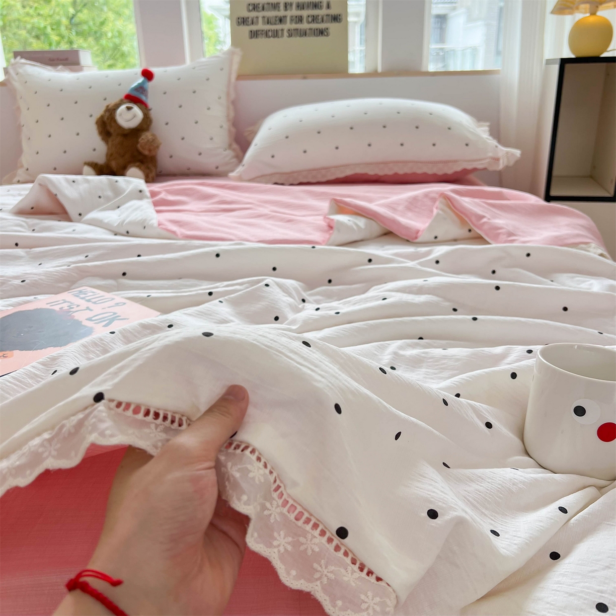 91家纺网 家纺一手货源 找家纺 （总）温眠家纺 2025新款云感双层纱镂空花边夏被四件套