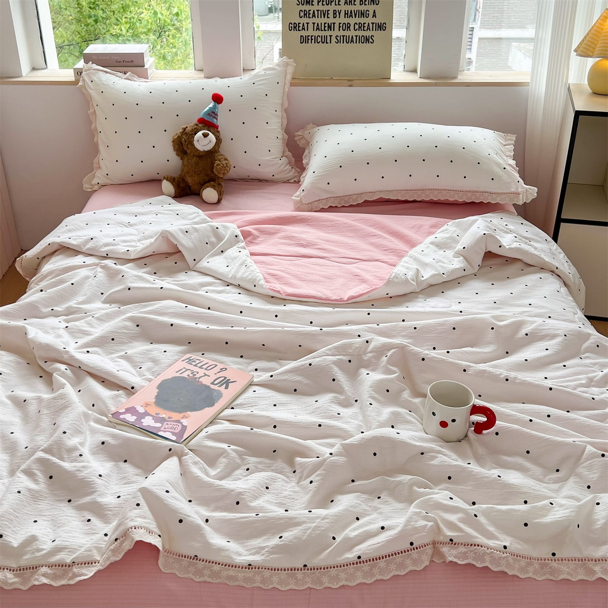 91家纺网 家纺一手货源 找家纺 （总）温眠家纺 2025新款云感双层纱镂空花边夏被四件套