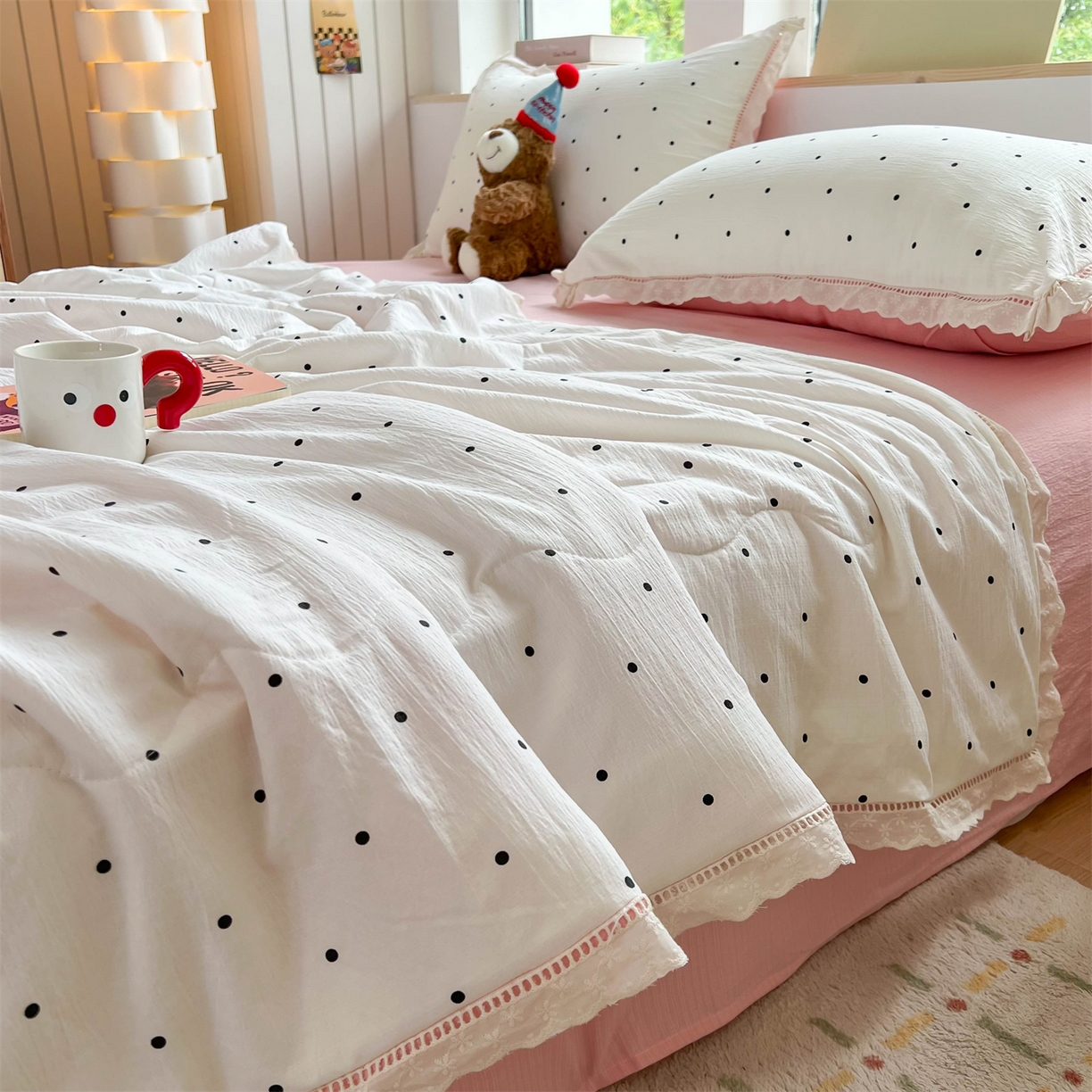 91家纺网 家纺一手货源 找家纺 （总）温眠家纺 2025新款云感双层纱镂空花边夏被四件套