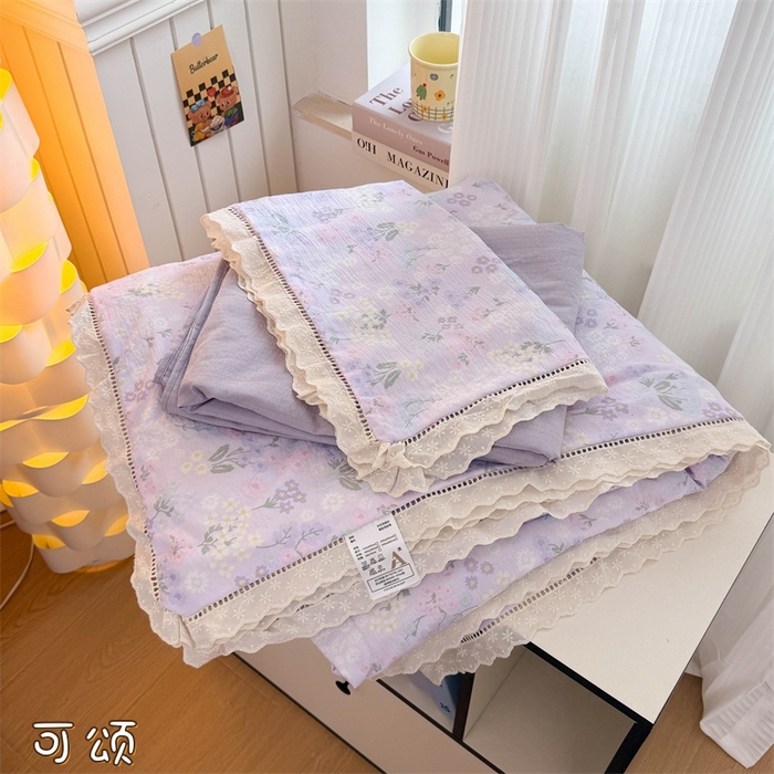 91家纺网 家纺一手货源 找家纺 （总）温眠家纺 2025新款云感双层纱镂空花边夏被四件套