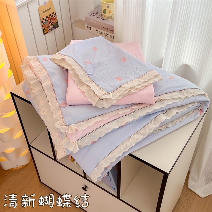 91家纺网 家纺一手货源 找家纺 （总）温眠家纺 2025新款云感双层纱镂空花边夏被四件套