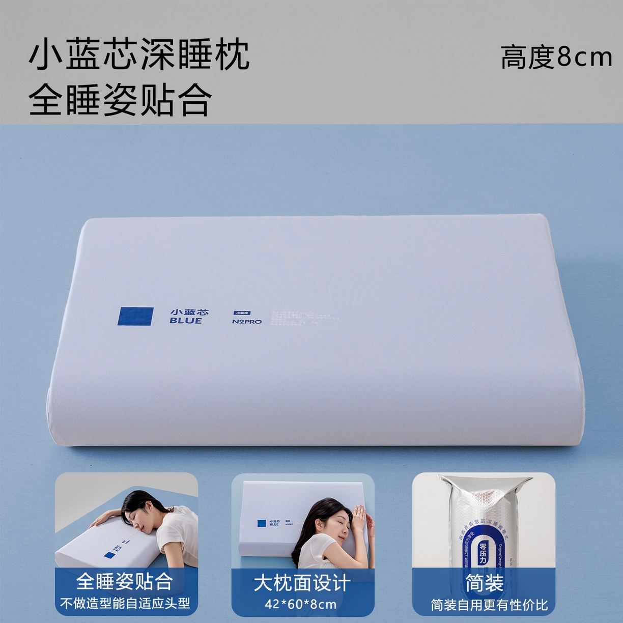 91家纺网 家纺一手货源 找家纺 贵夫人 2026新款小蓝芯记忆护颈枕枕头枕芯 （简易装1.5元，礼盒4元，退货破损扣除） 8cm简装
