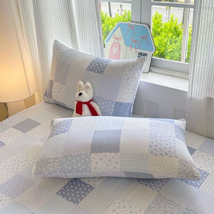 91家纺网 家纺一手货源 找家纺 温眠家纺 2025春夏新款云感棉双层纱床笠单床笠枕套三件套 半亩花田