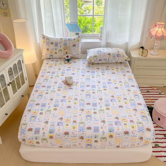 91家纺网 家纺一手货源 找家纺 温眠家纺 2025春夏新款云感棉双层纱床笠单床笠枕套三件套 春日花花